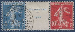 Bande Du Bloc Feuillet STRASBOURG 1927 Semeuse N°242A 5fr & 10 Fr Oblitérés Du Cachet De L'exposition TTB CERTIFICAT - Gebruikt