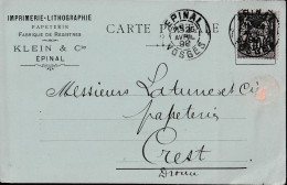 FRANCE CARTE Postale Type Sage EPINAL Du 27 Avril 1898 - 1898-1900 Sage (Type III)