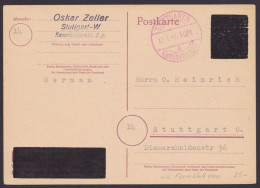 Stuttgart: DR P314 II, O, Überdruck, Roter K2 "Gebühr Bezahlt, 10 Pfg", 12.3.46, Kein Text - Cartas & Documentos