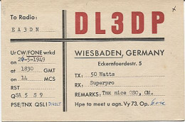 X120879 CARTE QSL RADIO AMATEUR DL3DP ALLEMAGNE GERMANY DEUTSCHLAND WIESBADEN   EN 1949 - Radio Amateur