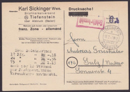 Tiefenstein über Albbruck: Wie P834, Bedarfsdrucksache, Ra "Gebühr Bezahlt", Stpl. "6pf.", 17.7.47, Zudruck "Sickinger" - Storia Postale