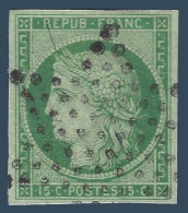 FRANCE Céres N°2 15c Vert Oblitéré étoile Leger De PARIS Belles Marges Grande Fraicheur TTB  Signé R.CALVES - 1849-1850 Ceres