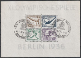 Deut. Reich: 1936, Blockausgabe: Mi. Nr. 5 X, Olympische Sommerspiele, Berlin.  SoStpl. BERLIN-GRÜNAU - Bloques