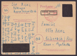 Tübingen: PE 814, O, Bedarf, Roter K1 "Gebühr Bezahlt", 15.7.46 - Briefe U. Dokumente