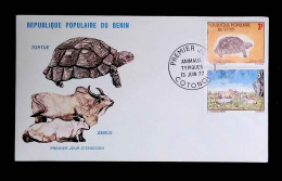 CL, FDC, Premier Jour, République Populaire Du Benin, Cotonou, 13 Juin 77, 1977, Tortue, Zébus, Animaux Typiques - Benin - Dahomey (1960-...)