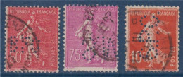 Perforés N°135, 199 Et 202 Semeuselignée Et Semeuse Camée, Les 3 Timbres - Usados