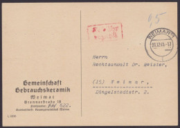 Weimar: Ortskarte, O, Roter Ra "Gebühr Bezahlt", Handschr. "0,5", 21.12.45, Bedarf - Cartas & Documentos