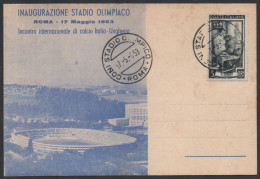 FOOTBALL - ITALIA ROMA 1953 - INAUGURAZIONE STADIO OLIMPICO - INCONTRO ITALIA Vs. UNGHERIA - CARTOLINA UFFICIALE - A - Cartas & Documentos