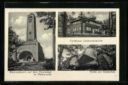 AK Peterskopf /Pfälzerwald, Forsthaus Lindemannsruhe, Partie Am Heidenfels Und Bismarckturm  - Hunting