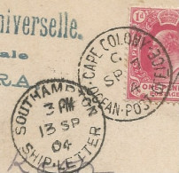 SCARCE PMK "CAPE COLONY - OCEAN POST OFFICE" ON FRANKED PC (VIEW OF MADEIRA) TO GERMANY - 1904 - Cap De Bonne Espérance (1853-1904)