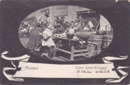 CHINA POSTCARD TIENTSIN BEIJING PEKING FOOD STALL CHILDREN USED GUERNSEY 1906 - Chine