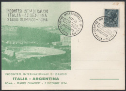 FOOTBALL - ITALIA ROMA 1954 - INCONTRO INTERNAZIONALE DI CALCIO ITALIA Vs. ARGENTINA - CARTOLINA UFFICIALE - A - Covers & Documents