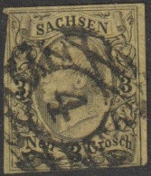 Altd.- Sachsen: 1855,  Mi. Nr. 11, Freimarke: 3 Ngr. König Johann I.  Zwiekreisrautenstpl. Mit Nummer 4 - Saxony