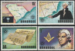 THEMATIC HISTORY:  BICENTENARY OF AMERICAN REVOLUTION. FLAG AND MAP OF SOUTH CAROLINA, MAP OF BRIDGETOWN - BARBADOS - Indépendance USA