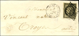 Grille / N° 3 Càd T 15 Noir BUREAU CENTRAL (60) 2 AVRIL 49 Sur Lettre Pour Troyes. Exceptionnel Usage Du Càd En Noir. -  - 1849-1850 Ceres