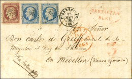 PC 2435 / N° 6 + N° 10 (2) Càd PIERREFITTE (60) Sur Lettre Adressée à Medellin (Nueva Granada). Au Recto, Cachet Rouge C - 1849-1850 Ceres