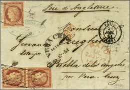 Grille Sans Fin / N° 6 Paire (1 Ex Def) + 1 Ex Càd PARIS (60) Sur Lettre Pour Puebla De Los Angeles. Au Recto, Càd De Pa - 1849-1850 Ceres