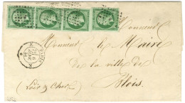 Losange K / N° 12 Vert Très Foncé Sur Vert Bande De 3 + 1 Ex Càd K PARIS K Sur Lettre Avec Texte Pour Blois. 1858. - TB  - 1853-1860 Napoleone III