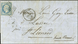 PC 829 / N° 14 Bleu Laiteux Càd T 15 CHAUNY (2) 1 JUIL. 54 Sur Lettre Avec Texte Adressé à Monsieur Louis Gay Lussac à L - 1853-1860 Napoléon III.