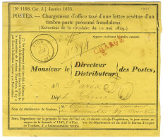 Càd T 15 RIOM (62) Et Taxe 30 DT Sur Enveloppe De Chargement, Au Verso Griffe Rouge Encadrée APRÈS / LE / DÉPART. 1855.  - 1853-1860 Napoleone III