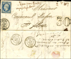 PC / N° 14 Càd T 15 FIGEAC (44) 23 NOV. 55 Taxe 30 DT '' Taxe Pour Timbre Ayant Déjà Servi '' Sur Lettre Avec Texte Daté - 1853-1860 Napoléon III.