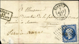 PC 876 / N° 14 Avec Piquage De Clamecy Sur Les 4 Côtés Càd T 15 CLAMECY (56) Sur Lettre Légèrement Incomplète Pour Auxer - 1853-1860 Napoléon III.
