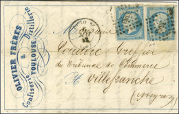 PC 3383 / N° 14 (2) Càd T 15 TOULOUSE (30) Sur Lettre Imprimée En Bleu OLIVIER FRERES A TOULOUSE Adressée En Double Port - 1853-1860 Napoleone III