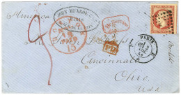 Losange E / N° 17 Càd E / PARIS E / * Sur Lettre Pour Cincinnati. Au Recto, Taxe 3 Pour La Redevance Due Par La France A - 1853-1860 Napoléon III.