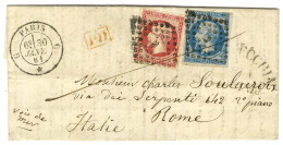 Losange G / N° 14 (leg Def) + 17 Càd G PARIS G Sur Lettre Pour Rome. 1861. - TB / SUP. - 1853-1860 Napoleone III
