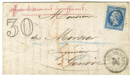 GC 4699 / N° 22 Càd T 22 LOULANS LES FORGES (69) Sur Lettre Insuffisamment Affranchie Pour Genève. Au Recto, Taxe 30 DT  - 1862 Napoleone III