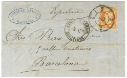 Oblitération Roue De Charrette / N° 23 à Côté Cachet ADMON. DE CAMBIO / 3Ctos / BARCELONA Sur Lettre De Marseille Pour B - 1862 Napoleon III