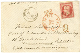 GC 1445 / N° 24 Càd T 15 ETRETAT (74) Sur Lettre Pour Boston. Au Recto, Taxe Tampon 9 Rouge Pour La Redevance Due Par La - 1862 Napoléon III