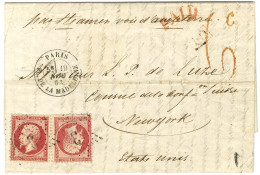Etoile 3 / N° 24 (2) Belle Nuance Carminée Càd PARIS / PL. DE LA MADELEINE Sur Lettre Pour Le Consul De Suisse à New Yor - 1862 Napoleone III