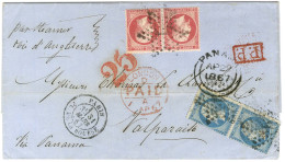Etoile 1 / N° 22 Paire (1 Ex Infime Froissure) + 24 Paire Càd PARIS / PL. DE LA BOURSE Sur Lettre Pour Valparaiso. Au Re - 1862 Napoléon III