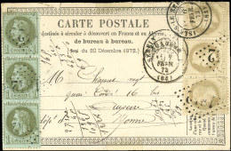 GC 1842 / N° 25 (bande De 3) + N° 27 (bande De 3) Càd T 17 ISLE-S-LE-SEREIN (83) Sur Carte Précurseur Pour Auxerre. 1873 - 1863-1870 Napoleon III With Laurels