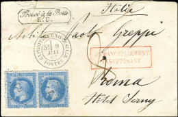 Losange EU / N° 29 (paire, 1ex Leg Def) Càd EXPOSITION UNIVERSELLE / POSTES Sur Lettre (déchirure) Insuffisamment Affran - 1863-1870 Napoleone III Con Gli Allori