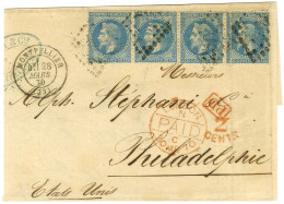 GC 502 / N° 29 Paire (2) Càd T 17 MONTPELLIER (33) Sur Lettre Pour Philadelphie. Au Recto, Taxe Tampon 2 / CENTS Rouge P - 1863-1870 Napoleon III With Laurels