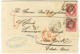 GC 2240 / N° 24 (2) Càd T 15 4 MARSEILLE 4 (12) Sur Lettre Pour New York. Au Recto, Taxe 6 Rouge Pour La Redevance Due P - 1863-1870 Napoléon III. Laure