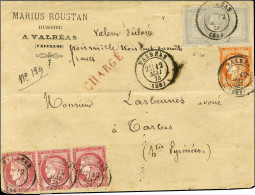 Càd T 17 VALREAS (86) / N° 33 + 38 + 57 Bande De 3 (1 Ex Leg Def) Sur Lettre Chargée Pour Tarbes. 1876. - TB / SUP. - R. - 1863-1870 Napoleon III With Laurels
