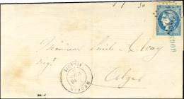 GC 5043 / N° 46 Belle Marge Et Griffe Linéaire Bleue BOGHARI Càd MÉDÉAH / ALGÉRIE Sur Lettre Légèrement Incomplète Datée - 1870 Bordeaux Printing