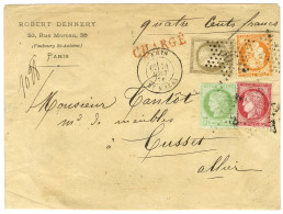 Etoile 30 / N° 38 + 53 + 56 + 57 Càd PARIS / BT MAZAS Sur Lettre Chargée Pour Cusset. 1874. Bel Affranchissement Quadric - 1871-1875 Cérès