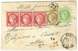 Etoile 23 / N° 53 + 56 + 57 Bande De 3 Càd PARIS / RUE ALIGRE Sur Lettre Chargée Pour Cusset. 1874. - TB / SUP. - R. - 1871-1875 Ceres