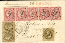 GC 391 / N° 30 (3, Qlq Def) + N° 57 (bande De 5, Qlq Def) Càd T 17 BEAUMONT-LE-ROGER (26) Sur Enveloppe Sans Texte Charg - 1871-1875 Cérès