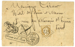 GC 445 / N° 55 Càd PARIS / BERCY Sur Lettre Adressée à Paris. Au Recto, Càd PARIS / R. DE LA TACHERIE (dans La Réexpédit - 1871-1875 Cérès