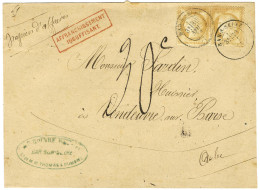 Càd T 17 BAR-S-SEINE (9) / N° 59 (2) Sur Papiers D'affaires Insuffisamment Affranchi Pour Vendeuvre, Au Recto Griffe Rou - 1871-1875 Ceres