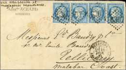 GC 6307 / N° 60 (4) Càd BORDEAUX / LES CHARTRONS Sur Lettre Pour Tellichery. Càd Rouge D'arrivée Au Recto. Au Verso, Cac - 1871-1875 Ceres