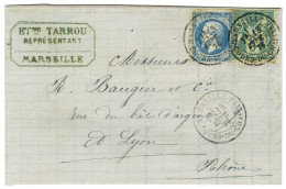 Càd MARSEILLE / COURS DU CHAPITRE / N° 64 + 22 Sur Lettre Pour Lyon. 1876. - TB / SUP. - 1876-1878 Sage (Typ I)