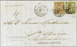 Càd PARIS / R. DE CLERY / N° 69 + N° 72 Sur Lettre Pour Santa Anna (Salvador Au Tarif De Mai 1876). 1876. - TB / SUP. -  - 1876-1878 Sage (Type I)