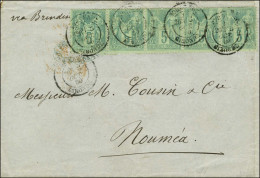 Càd BORDEAUX / GIRONDE / N° 75 (bande De 5) Sur Lettre Pour Nouméa. 1880. - TB. - 1876-1878 Sage (Typ I)