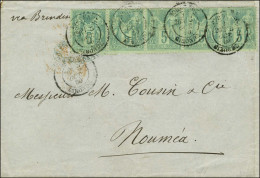 Càd BORDEAUX / GIRONDE / N° 75 (bande De 5) Sur Lettre Pour Nouméa. 1880. - TB. - 1876-1878 Sage (Tipo I)